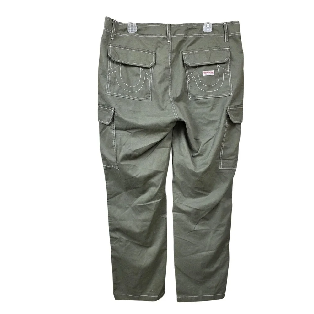 True Religion Cargo Pants Mens 36x34 Green Kalamata Canvas Utility Pockets